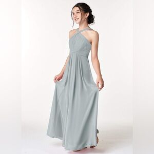 AZAZIE Pleated Chiffon Floor-Length Junior Bridesmaid Dress Dolphin Grey